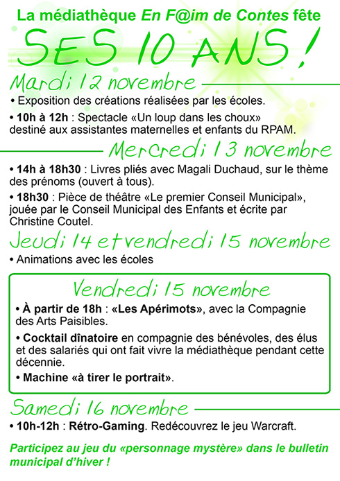 Flyer 10 ans de la Mediatheque